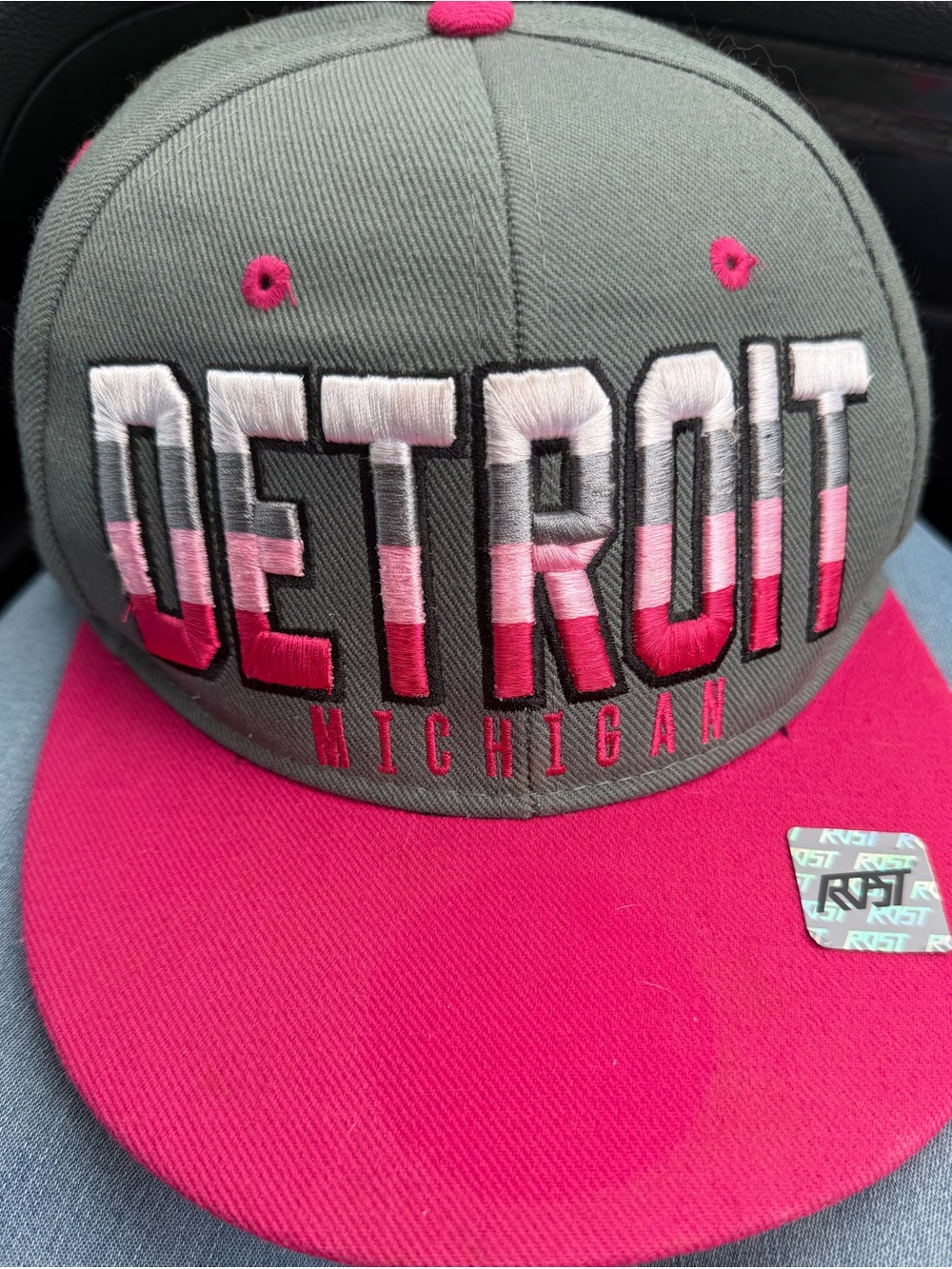 Detroit Michigan Two-Tone Gray and Pink Snapback Hat